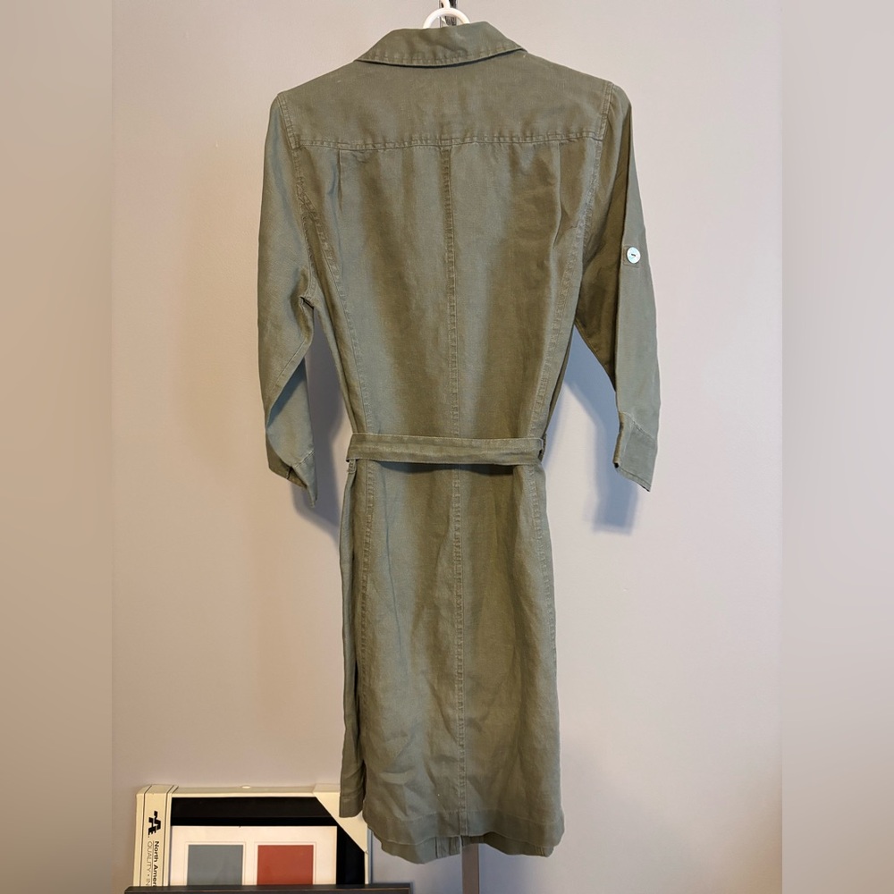 Malvin Hamburg Germany I Love Linen Shirt Dress Womens Size L khaki green - Picture 2 of 5